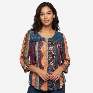 Vanessa Virginia Anthropologie Blouse Multicolored 3/4 Sleeve Women’s Size 10